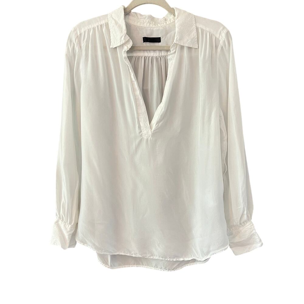 J. Crew White Eco cupro-blend collared V-neck popover top